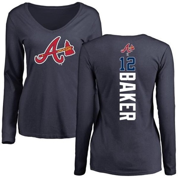 Women's Atlanta Braves Dusty Baker ＃12 Backer Slim Fit Long Sleeve T-Shirt - Navy