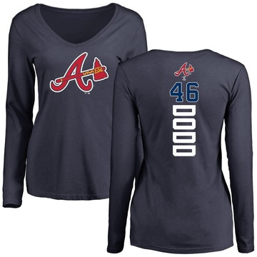 Women's Atlanta Braves Dylan Dodd ＃46 Backer Slim Fit Long Sleeve T-Shirt - Navy