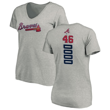 Women's Atlanta Braves Dylan Dodd ＃46 Backer Slim Fit T-Shirt Ash