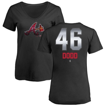 Women's Atlanta Braves Dylan Dodd ＃46 Midnight Mascot V-Neck T-Shirt - Black