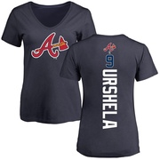 Women's Atlanta Braves Gio Urshela ＃9 Backer Slim Fit T-Shirt - Navy