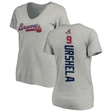 Women's Atlanta Braves Gio Urshela ＃9 Backer Slim Fit T-Shirt Ash