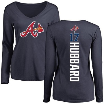 Women's Atlanta Braves Glenn Hubbard ＃17 Backer Slim Fit Long Sleeve T-Shirt - Navy