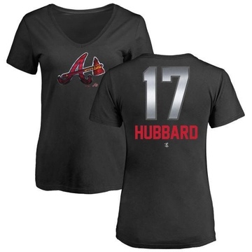 Women's Atlanta Braves Glenn Hubbard ＃17 Midnight Mascot V-Neck T-Shirt - Black