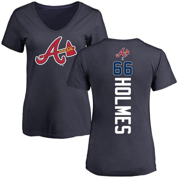 Women's Atlanta Braves Grant Holmes ＃66 Backer Slim Fit T-Shirt - Navy