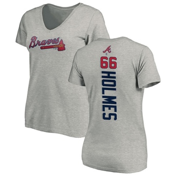 Women's Atlanta Braves Grant Holmes ＃66 Backer Slim Fit T-Shirt Ash