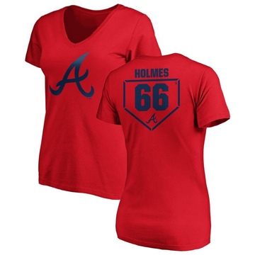 Women's Atlanta Braves Grant Holmes ＃66 RBI Slim Fit V-Neck T-Shirt - Red