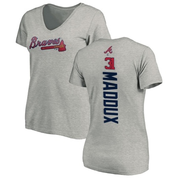 Women's Atlanta Braves Greg Maddux ＃31 Backer Slim Fit T-Shirt Ash