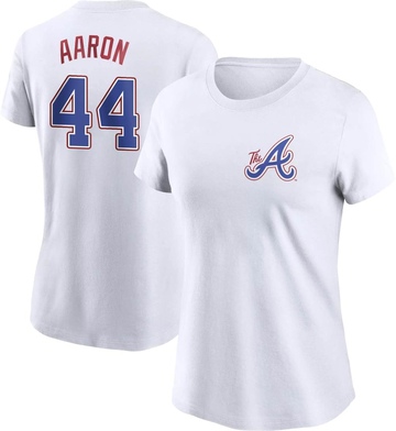 Women's Atlanta Braves Hank Aaron ＃44 2023 City Connect Name & Number T-Shirt - White