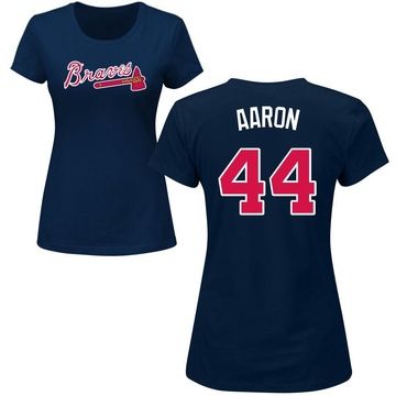 Women's Atlanta Braves Hank Aaron ＃44 Roster Name & Number T-Shirt - Navy