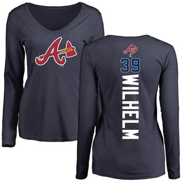 Women's Atlanta Braves Hoyt Wilhelm ＃39 Backer Slim Fit Long Sleeve T-Shirt - Navy