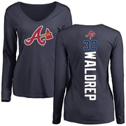 Women's Atlanta Braves Hurston Waldrep ＃30 Backer Slim Fit Long Sleeve T-Shirt - Navy