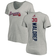 Women's Atlanta Braves Hurston Waldrep ＃30 Backer Slim Fit T-Shirt Ash