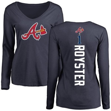 Women's Atlanta Braves Jerry Royster ＃1 Backer Slim Fit Long Sleeve T-Shirt - Navy