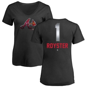 Women's Atlanta Braves Jerry Royster ＃1 Midnight Mascot V-Neck T-Shirt - Black