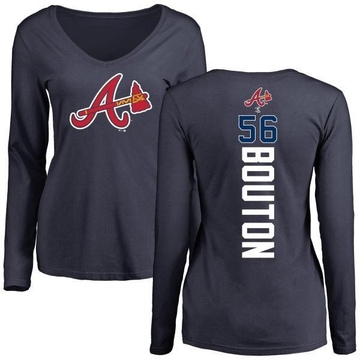 Women's Atlanta Braves Jim Bouton ＃56 Backer Slim Fit Long Sleeve T-Shirt - Navy