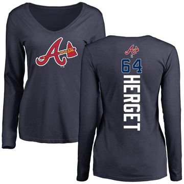 Women's Atlanta Braves Jimmy Herget ＃64 Backer Slim Fit Long Sleeve T-Shirt - Navy