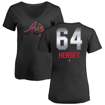 Women's Atlanta Braves Jimmy Herget ＃64 Midnight Mascot V-Neck T-Shirt - Black