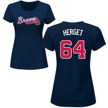 Women's Atlanta Braves Jimmy Herget ＃64 Roster Name & Number T-Shirt - Navy