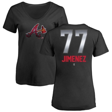 Women's Atlanta Braves Joe Jimenez ＃77 Midnight Mascot V-Neck T-Shirt - Black