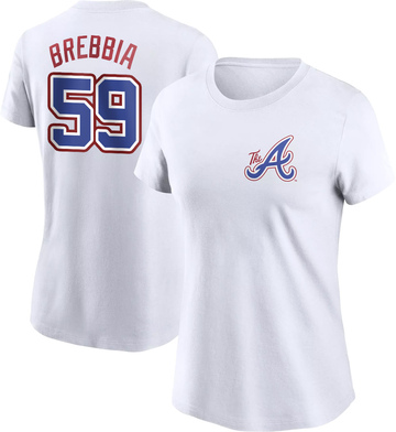 Women's Atlanta Braves John Brebbia ＃59 2023 City Connect Name & Number T-Shirt - White