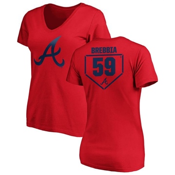 Women's Atlanta Braves John Brebbia ＃59 RBI Slim Fit V-Neck T-Shirt - Red