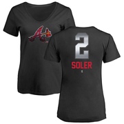 Women's Atlanta Braves Jorge Soler ＃2 Midnight Mascot V-Neck T-Shirt - Black