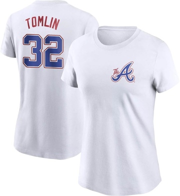 Women's Atlanta Braves Josh Tomlin ＃32 2023 City Connect Name & Number T-Shirt - White