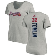 Women's Atlanta Braves Josh Tomlin ＃32 Backer Slim Fit T-Shirt Ash