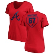 Women's Atlanta Braves J.P. Martinez ＃67 RBI Slim Fit V-Neck T-Shirt - Red