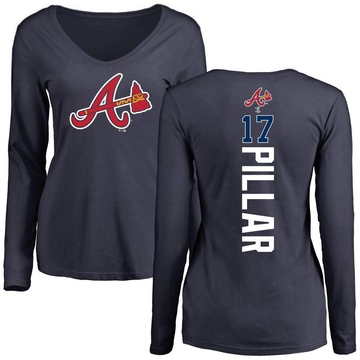 Women's Atlanta Braves Kevin Pillar ＃17 Backer Slim Fit Long Sleeve T-Shirt - Navy