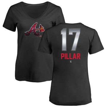 Women's Atlanta Braves Kevin Pillar ＃17 Midnight Mascot V-Neck T-Shirt - Black