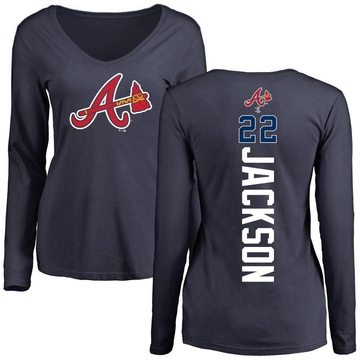 Women's Atlanta Braves Luke Jackson ＃22 Backer Slim Fit Long Sleeve T-Shirt - Navy