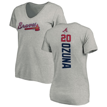 Women's Atlanta Braves Marcell Ozuna ＃20 Backer Slim Fit T-Shirt Ash