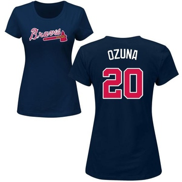 Women's Atlanta Braves Marcell Ozuna ＃20 Roster Name & Number T-Shirt - Navy