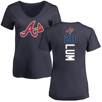 Women's Atlanta Braves Mike Lum ＃28 Backer Slim Fit T-Shirt - Navy