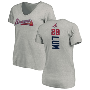 Women's Atlanta Braves Mike Lum ＃28 Backer Slim Fit T-Shirt Ash