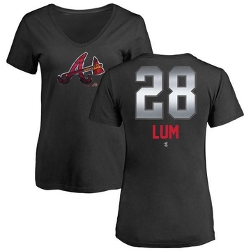 Women's Atlanta Braves Mike Lum ＃28 Midnight Mascot V-Neck T-Shirt - Black