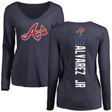 Women's Atlanta Braves Nacho Alvarez Jr. ＃17 Backer Slim Fit Long Sleeve T-Shirt - Navy