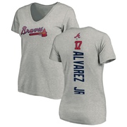 Women's Atlanta Braves Nacho Alvarez Jr. ＃17 Backer Slim Fit T-Shirt Ash