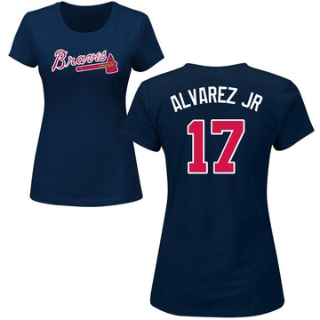 Women's Atlanta Braves Nacho Alvarez Jr. ＃17 Roster Name & Number T-Shirt - Navy