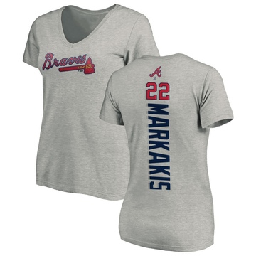 Women's Atlanta Braves Nick Markakis ＃22 Backer Slim Fit T-Shirt Ash