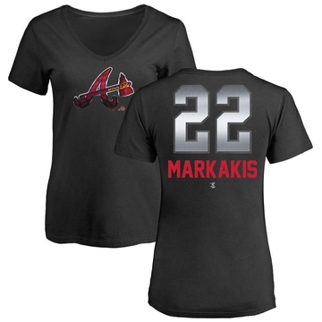 Women's Atlanta Braves Nick Markakis ＃22 Midnight Mascot V-Neck T-Shirt - Black