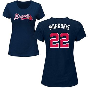 Women's Atlanta Braves Nick Markakis ＃22 Roster Name & Number T-Shirt - Navy