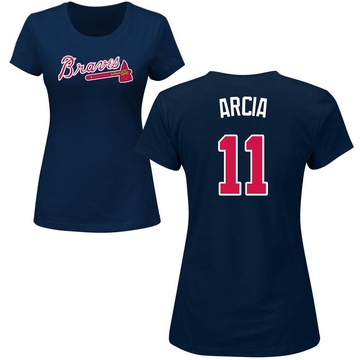 Women's Atlanta Braves Orlando Arcia ＃11 Roster Name & Number T-Shirt - Navy