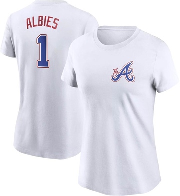 Women's Atlanta Braves Ozzie Albies ＃1 2023 City Connect Name & Number T-Shirt - White