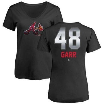 Women's Atlanta Braves Ralph Garr ＃48 Midnight Mascot V-Neck T-Shirt - Black