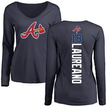 Women's Atlanta Braves Ramon Laureano ＃18 Backer Slim Fit Long Sleeve T-Shirt - Navy