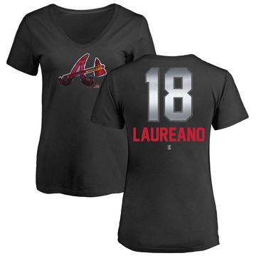 Women's Atlanta Braves Ramon Laureano ＃18 Midnight Mascot V-Neck T-Shirt - Black