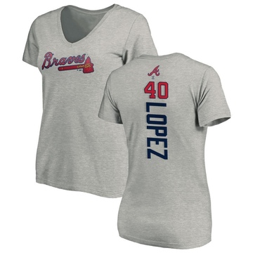 Women's Atlanta Braves Reynaldo Lopez ＃40 Backer Slim Fit T-Shirt Ash